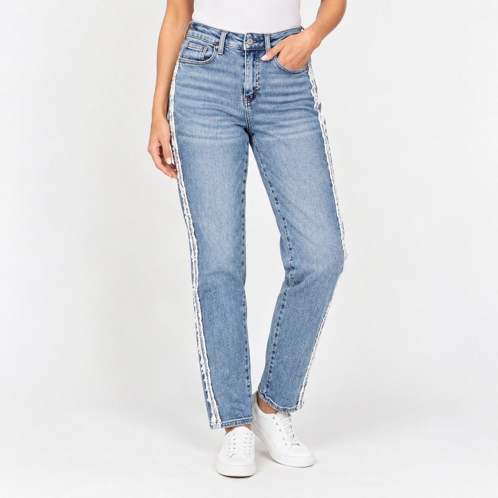 Judy Blue Slim Fit Jeans Women 0/24 Blue Frayed Side Stripe JB88461 MD Boho